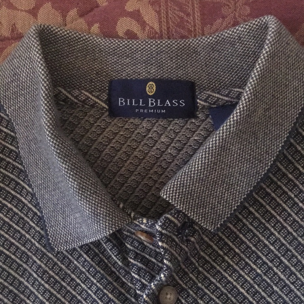 Bill Blass Premium Large Cotton knit Polo Shirt Navy Blue/Brown